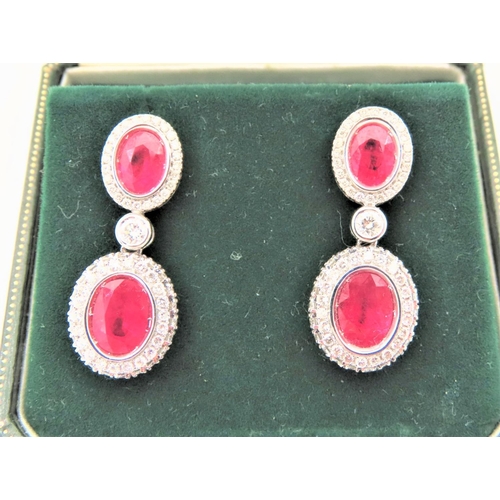 56 - Pair of Diamond and Ruby Set Ladies Earrings Rubys of Fine Colour Burmese Mounted on 18 Carat Gold A... 