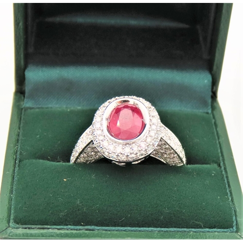 57 - Diamond and Ruby Cluster Ring Burmese Ruby Approximately 1.5 Carats, Diamonds Approximately 1.2 Cara... 