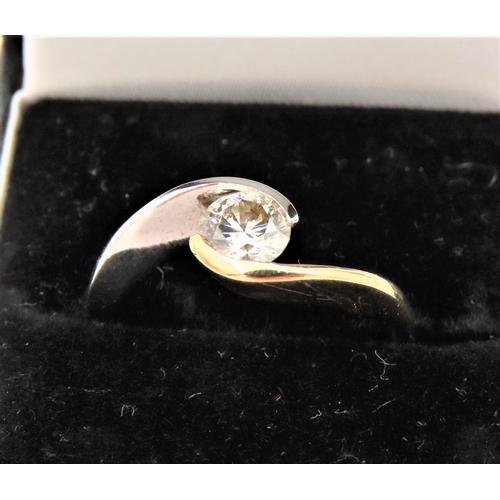 58 - Diamond Solitaire Ring Crossover Setting Mounted 18 Carat White and Yellow Gold Band Diamond Approxi... 