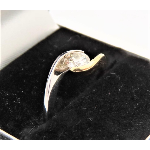 58 - Diamond Solitaire Ring Crossover Setting Mounted 18 Carat White and Yellow Gold Band Diamond Approxi... 