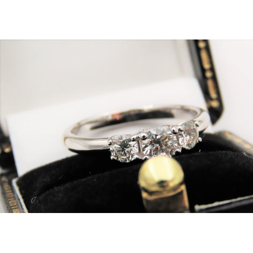 59 - Three Stone Ladies Diamond Ring Mounted on 18 Carat White Gold High Colour Ring Size O