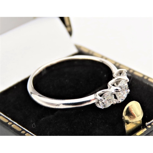 59 - Three Stone Ladies Diamond Ring Mounted on 18 Carat White Gold High Colour Ring Size O