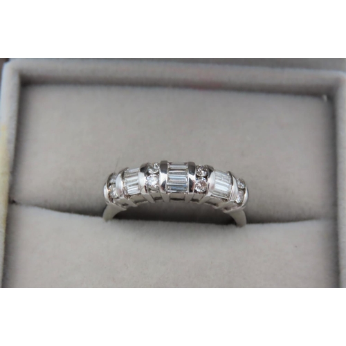 6 - Diamond Set Ladies Band Ring Further Set with Alternate Sections of Round Brilliant Cut and Baguette... 