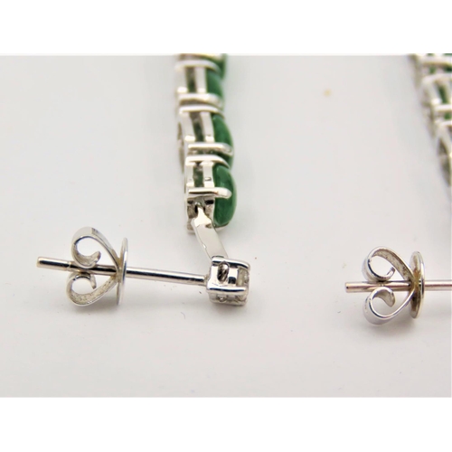 60 - Pair of Jade Set 18 Carat Gold Mounted Drop Earrings Each Approximately 4.5cm Long