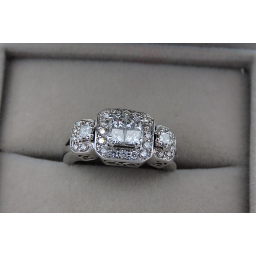7 - 14 Carat White Gold Mounted Ladies Diamond Cluster Ring Consisting of Central Group Four Princess Cu... 