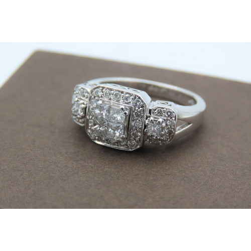 7 - 14 Carat White Gold Mounted Ladies Diamond Cluster Ring Consisting of Central Group Four Princess Cu... 