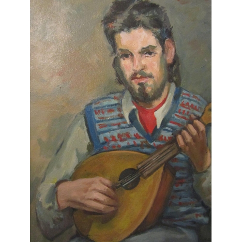 11 - Mollie Maguire Young Man with Mandolin Oil on Canvas Approximately 24 Inches High x 20 Inches Wide S... 