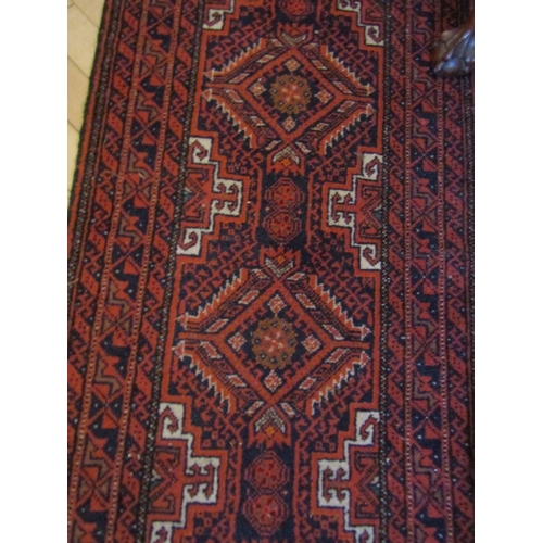 12 - Persian Pure Wool Runner Burgundy Ground with Repeated Geometric Pattern Good Condition Approximatel... 