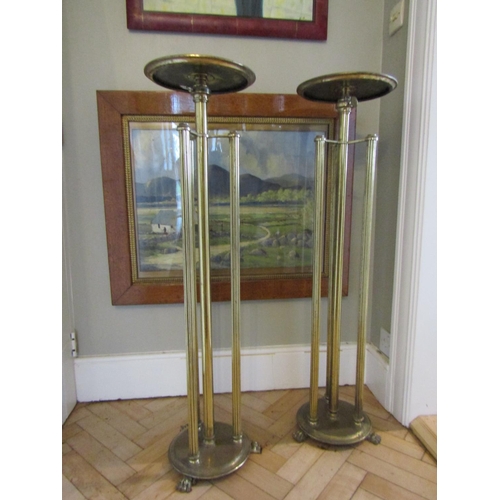 16 - Antique Pair of Cast Brass Stands Telescopic Form Adjustable Height Each Approximately 50 Inches Hig... 
