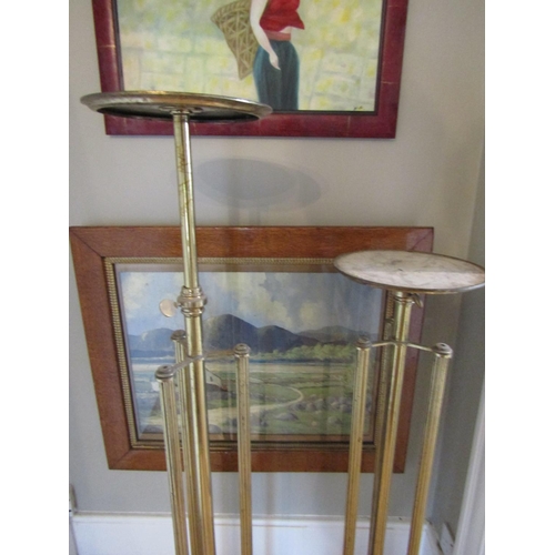 16 - Antique Pair of Cast Brass Stands Telescopic Form Adjustable Height Each Approximately 50 Inches Hig... 