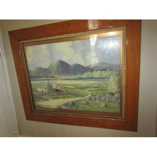 17 - Irish School Cottage with Turf and Mountains Beyond Oil on Canvas Signed Lower Left Approximately 20... 