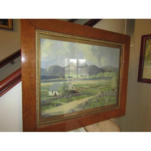 17 - Irish School Cottage with Turf and Mountains Beyond Oil on Canvas Signed Lower Left Approximately 20... 