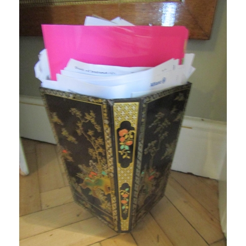 19 - Gilt Decorated Toileware Waste Paper Basket on Gilded Bun Supports Approximately 14 Inches High