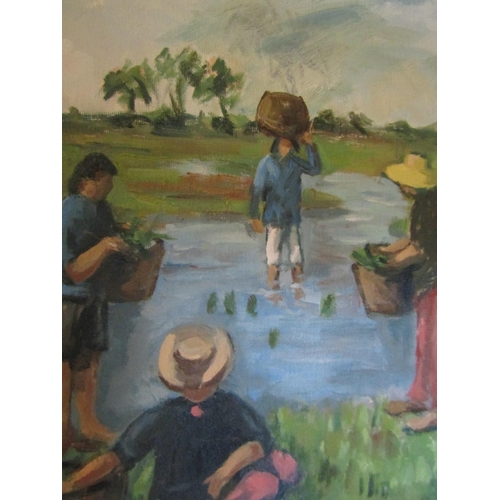21 - Mollie Maguire Planting the Rice Oil on Canvas 25cm High x 45cm Wide Signed Lower Right Acquired fro... 