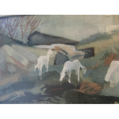 23 - George Campbell (1917-1979) Horses in Limestone Landscape, Connemara Oil on Board Signed Lower Left ... 
