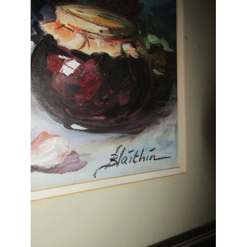 25 - Irish School Signed Blaithin Oil on Board Still Life with Strawberries Approximately 14 Inches High ... 