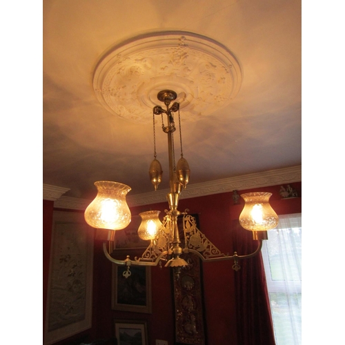 41 - Antique Cast Brass Ceiling Light with Weighted System Electrified Working Order Finely Detailed Appr... 
