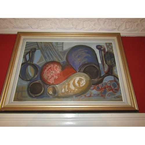 42 - Phil Rafferty Still Life with Pots Approximately 15 Inches High x 22 Inches Wide Signed Lower Right ... 