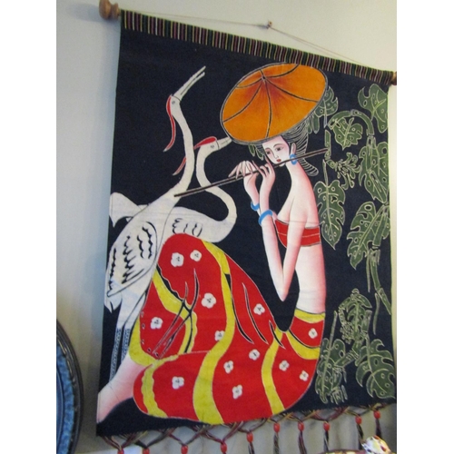 5 - Batik Hand Finished Wall Hanging Lady with Flute Approximately 2ft 6 Inches High x 28 Inches Wide