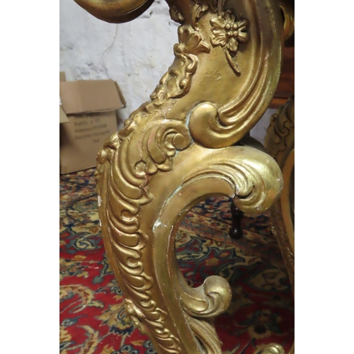 55 - Carved Giltwood Side Table Rococo Form with Polychrome Decorated Faux Marble Top above Scrolled Supp... 