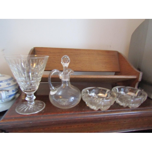 102 - Large Cut Crystal Table Goblet with Decanter and Pair of Salts