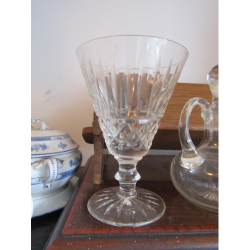 102 - Large Cut Crystal Table Goblet with Decanter and Pair of Salts