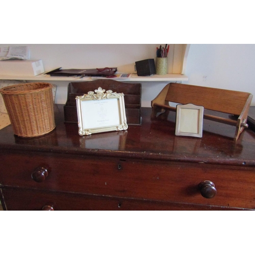 103 - Table Top Book Rest, Letter Rack, Waste Paper Basket and Two Frames Five Items in Lot