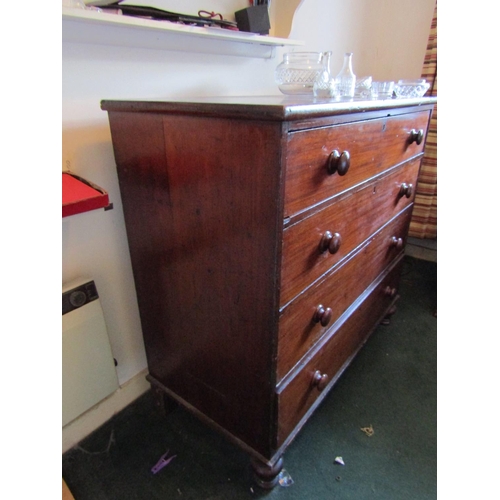 107 - George III Mahogany Chest of Four Long Drawers Above Turned Supports