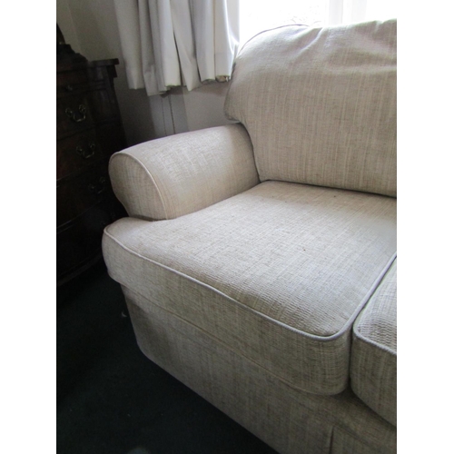 11 - Upholstered Settee Two Seater Modern Cream Fabric Upholstery Approximately 5ft Wide