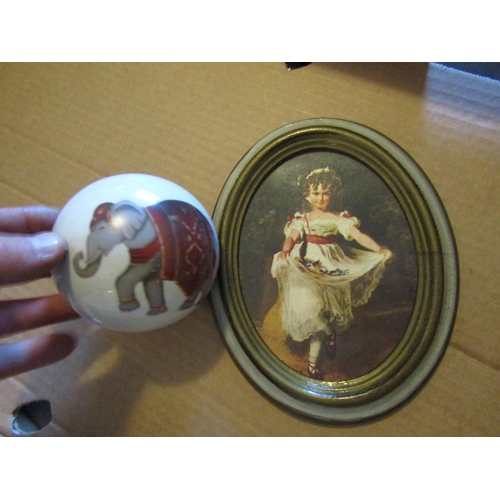 111 - Painted Egg with Mortis and Framed Portrayed Miniature Three Items in Lot