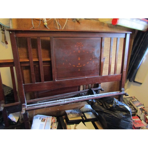 120 - Edwardian Mahogany Decorated Double Bed with Side Irons