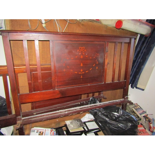 120 - Edwardian Mahogany Decorated Double Bed with Side Irons