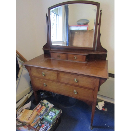 129 - Antique Mahogany Dressing Table Chest with Mirror Above Two Short Single Long Drawer Approximately 4... 