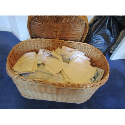 132 - Large Basket of Various Irish Linens and Two Other Carry Baskets Basket of Linens Approximately 3ft ... 