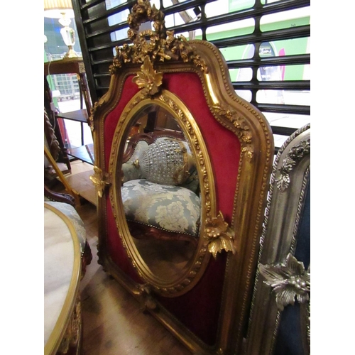 142 - Gilded Shape Form Wall Mirror with Upper Cartouche Decoration Approximately 3ft 4 Inches High x 30 I... 