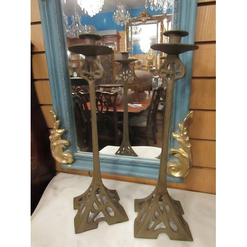 144 - Pair of Metal Art Nouveau Style Candle Rests Each Approximately 20 Inches High