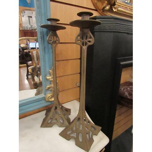 144 - Pair of Metal Art Nouveau Style Candle Rests Each Approximately 20 Inches High