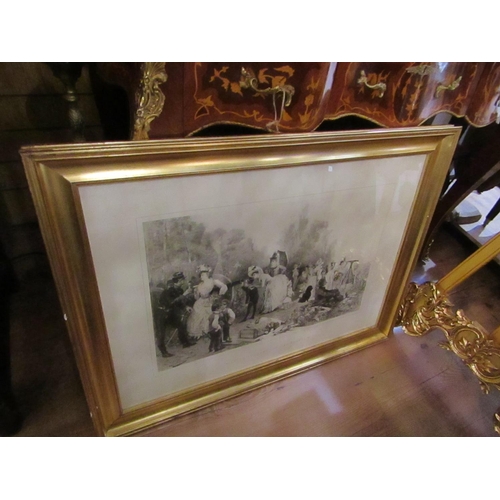 146 - Large Engraving French Depicting Picnic Scene Contained Within Gilded Frame Approximately 32 Inches ... 