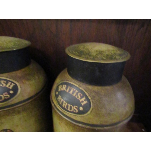 149 - Pair of Toleware Painted Avian Motif Tea Canisters with Original Covers Each Approximately 15 Inches... 