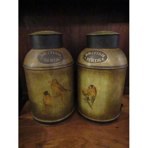 149 - Pair of Toleware Painted Avian Motif Tea Canisters with Original Covers Each Approximately 15 Inches... 