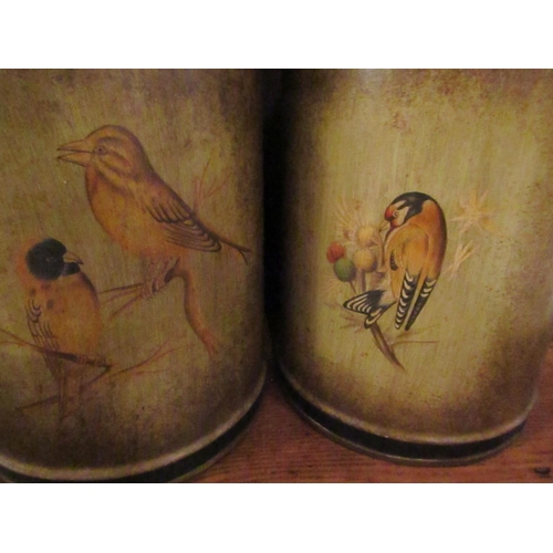 149 - Pair of Toleware Painted Avian Motif Tea Canisters with Original Covers Each Approximately 15 Inches... 