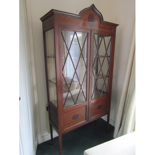 15 - Edwardian Mahogany Astro Glazed Two Door Display Cabinet with Satinwood Marquetry Decoration Approxi... 