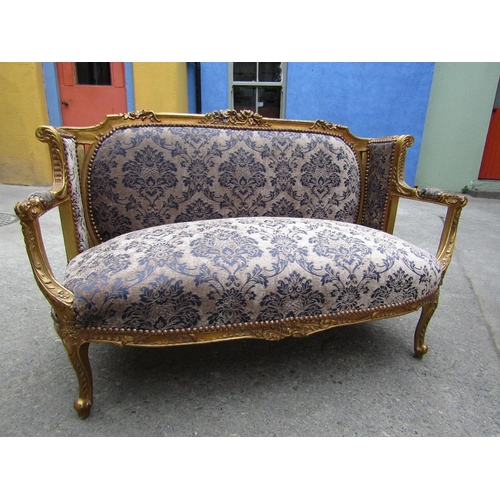 150 - Carved Giltwood Drawing Room Settee Approximately 6ft Wide Upholstered Seat and Back