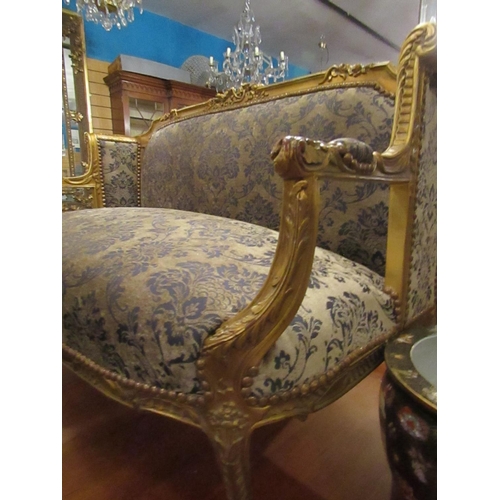 150 - Carved Giltwood Drawing Room Settee Approximately 6ft Wide Upholstered Seat and Back