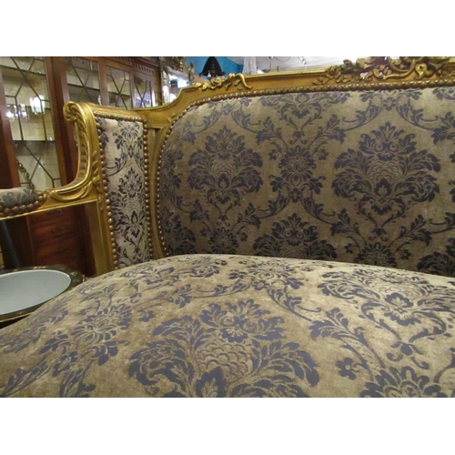 150 - Carved Giltwood Drawing Room Settee Approximately 6ft Wide Upholstered Seat and Back