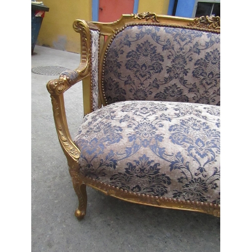 150 - Carved Giltwood Drawing Room Settee Approximately 6ft Wide Upholstered Seat and Back