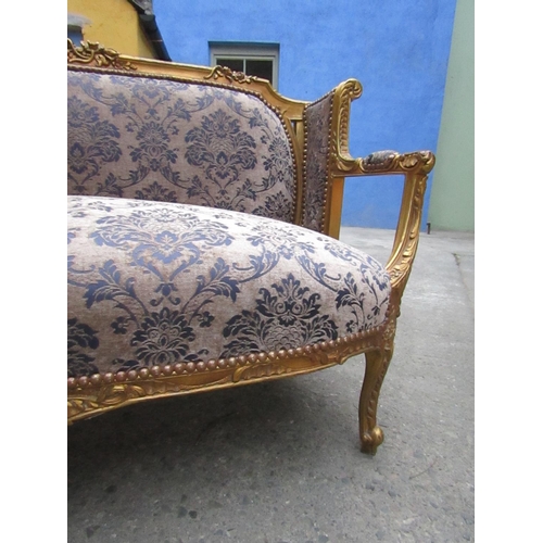 150 - Carved Giltwood Drawing Room Settee Approximately 6ft Wide Upholstered Seat and Back