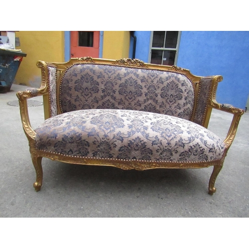 150 - Carved Giltwood Drawing Room Settee Approximately 6ft Wide Upholstered Seat and Back