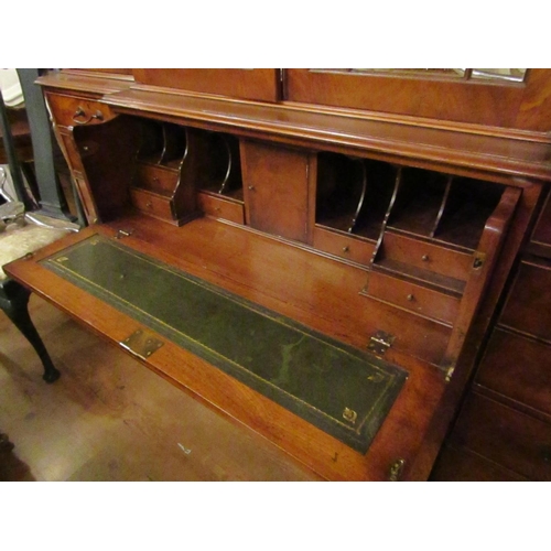 151 - Figured Mahogany Astro Glazed Four Door Bookcase with Fitted Secretaire Drawer Above Cupboard Base B... 