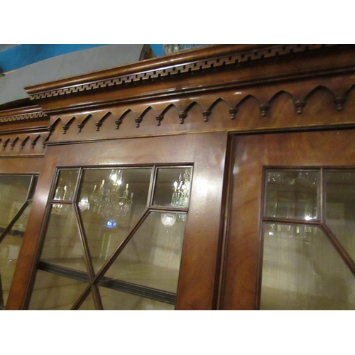 151 - Figured Mahogany Astro Glazed Four Door Bookcase with Fitted Secretaire Drawer Above Cupboard Base B... 